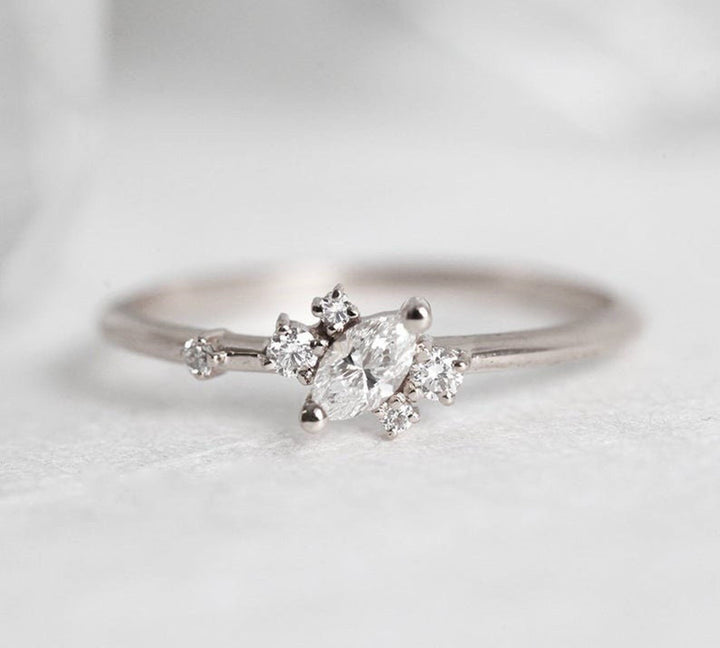 Marquise cluster lab grown diamond ring fitted on finger