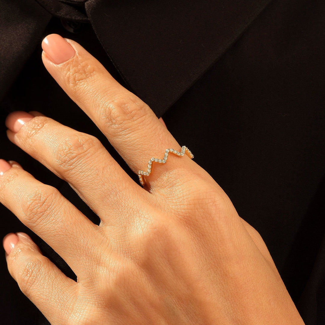 Round lab grown diamonds Wavy Wave Stacking Wedding Band In 14k Gold - Doozy Diamonds