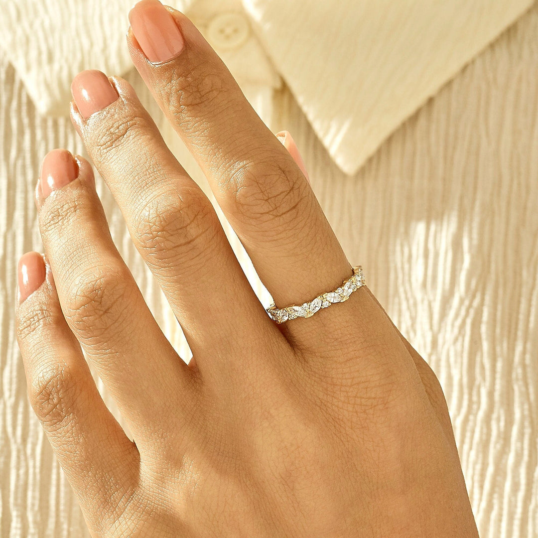Round & Marquise Cut Diamond Cluster Wedding Band for Her - Doozy Diamonds