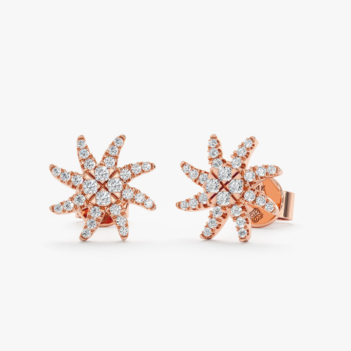 Round Cut Diamond Sunburst Stud Earrings for Her - Doozy Diamonds