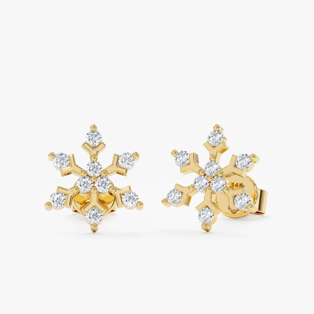 Round Cut Diamond Snowflake Studs Earrings for Christmas Gift - Doozy Diamonds