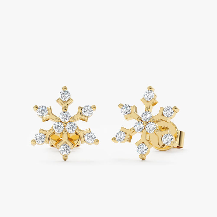 Round Cut Diamond Snowflake Stud Earrings for Birthday Gift - Doozy Diamonds