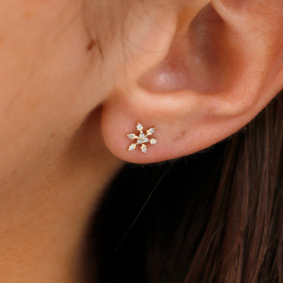 Round Cut Diamond Snowflake Studs Earrings for Christmas Gift - Doozy Diamonds