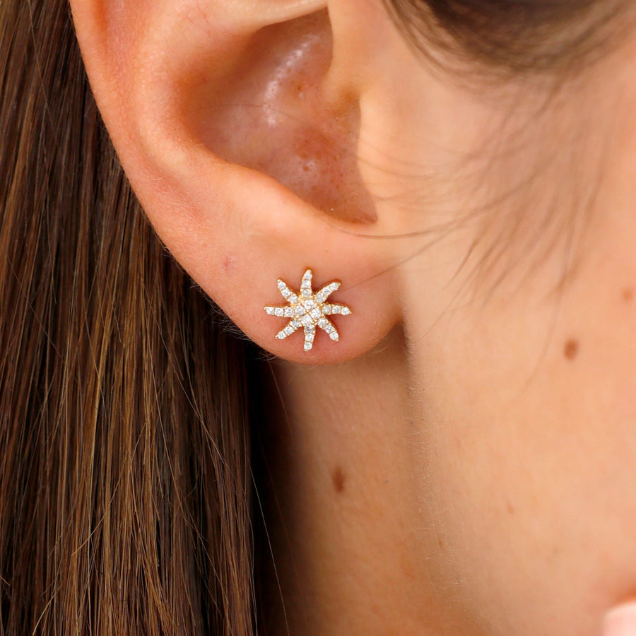 Round Cut Diamond Starburst Studs Earrings for Halloween Gift - Doozy Diamonds