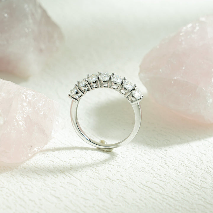 Oval diamond band stacked with engagement ring