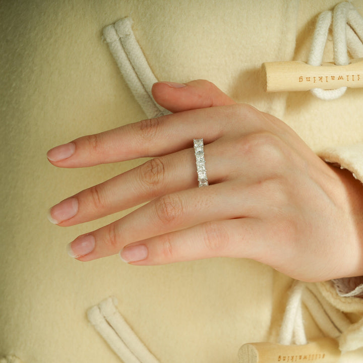 Princess diamond band stacked with engagement ring