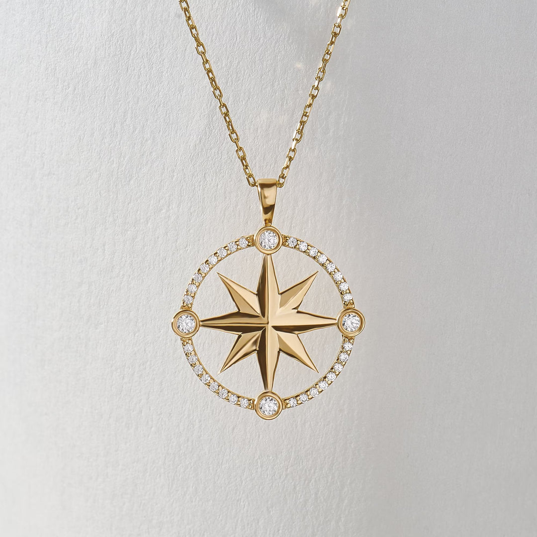 Compass Diamond lab grown diamond Necklace in 14K Yellow Gold - Doozy Diamonds