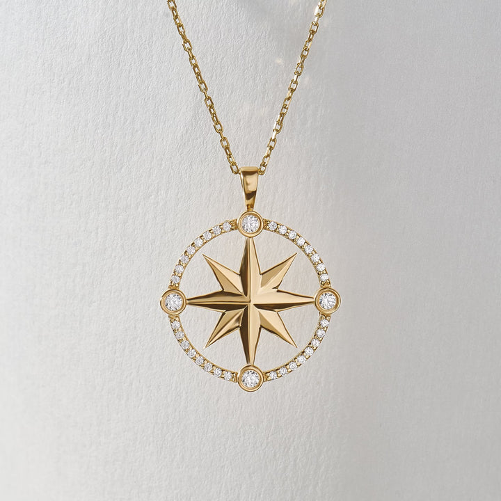 Compass Diamond lab grown diamond Necklace in 14K Yellow Gold - Doozy Diamonds
