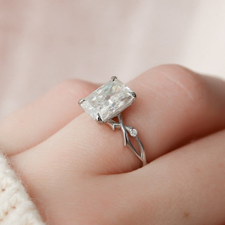 Radiant solitaire lab grown diamond ring in jewelry gift box