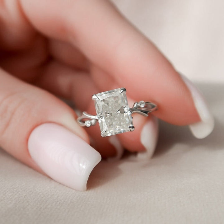 Radiant solitaire engagement ring with IGI certificate and packaging