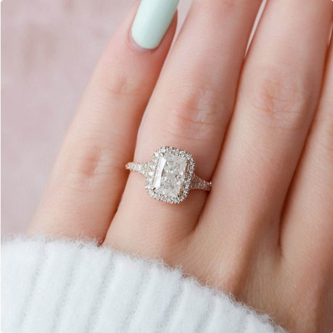 Radiant pave diamond engagement ring available in multiple metals