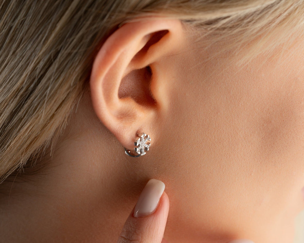 Round Cut Diamond Snowflake Shape Earrings for Christmas Gift - Doozy Diamonds