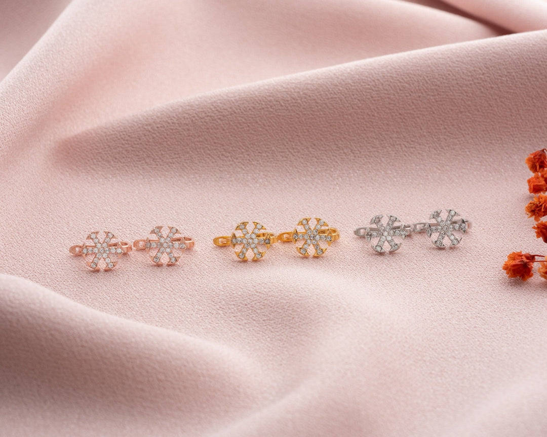 Round Cut Diamond Snowflake Shape Earrings for Christmas Gift - Doozy Diamonds