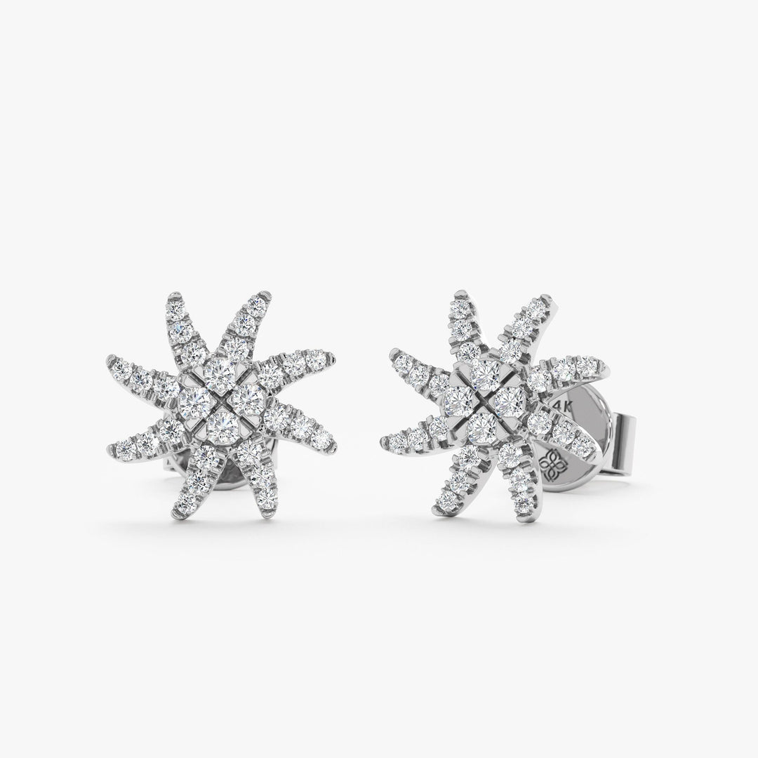 Round Cut Diamond Starburst Studs Earrings for Halloween Gift - Doozy Diamonds