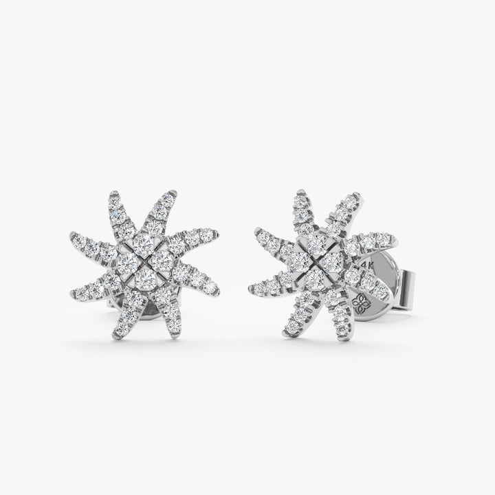 Round Cut Diamond Starburst Studs Earrings for Halloween Gift - Doozy Diamonds