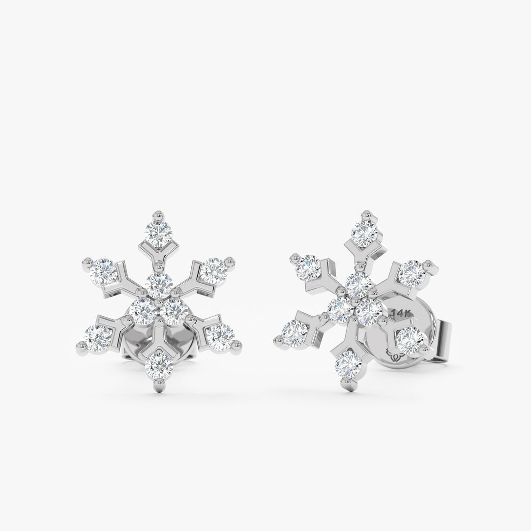Round Cut Diamond Snowflake Studs Earrings for Christmas Gift - Doozy Diamonds