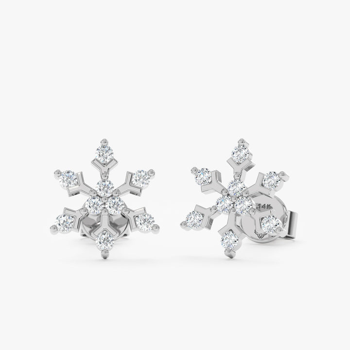 Round Cut Diamond Snowflake Studs Earrings for Christmas Gift - Doozy Diamonds