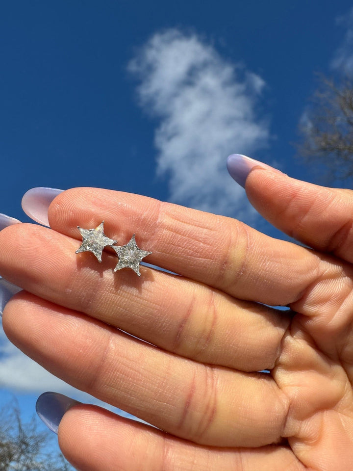 14k White Gold Star lab grown diamonds Stud Earrings for Women - Doozy Diamonds