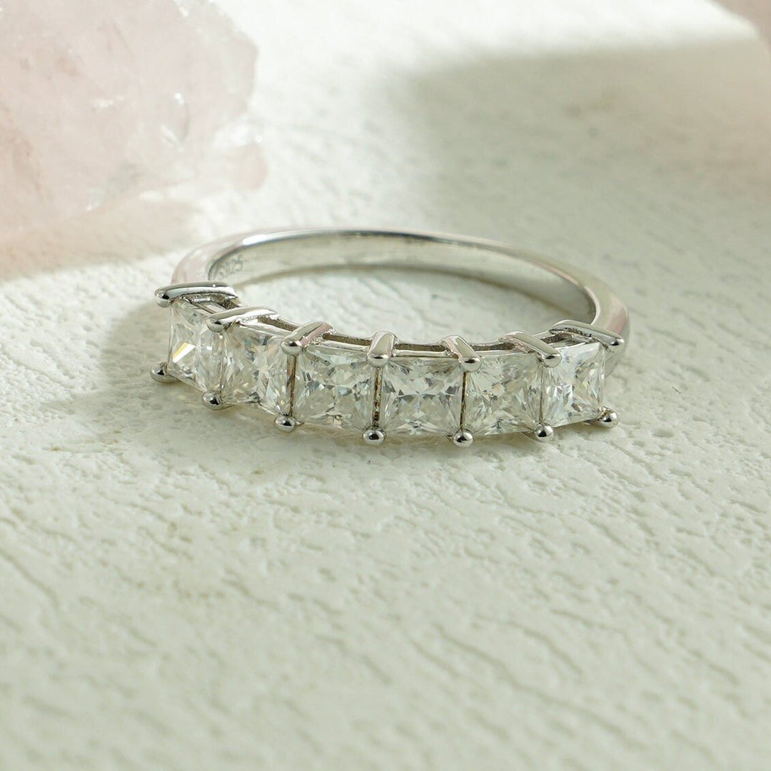 Princess diamond eternity band macro shot