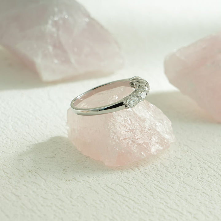 Oval diamond wedding band in rose gold