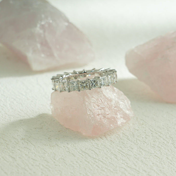 Princess diamond wedding band in rose gold