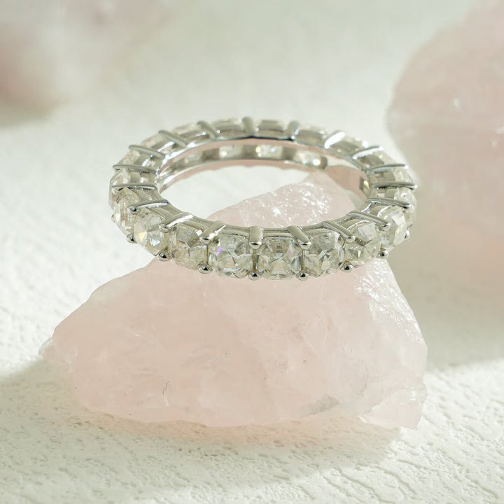 Cushion diamond eternity band macro shot