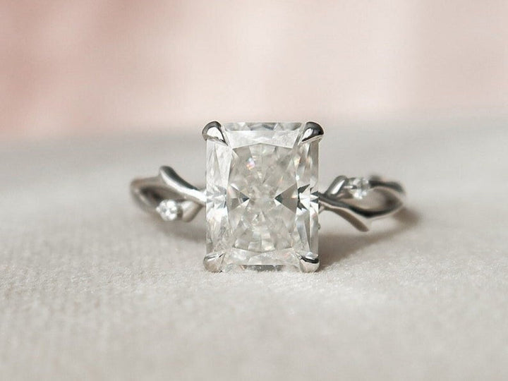 Unboxing view of radiant cut solitaire diamond engagement ring