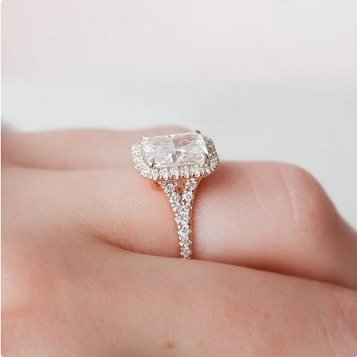 Buy radiant cut pave diamond engagement ring with free shipping