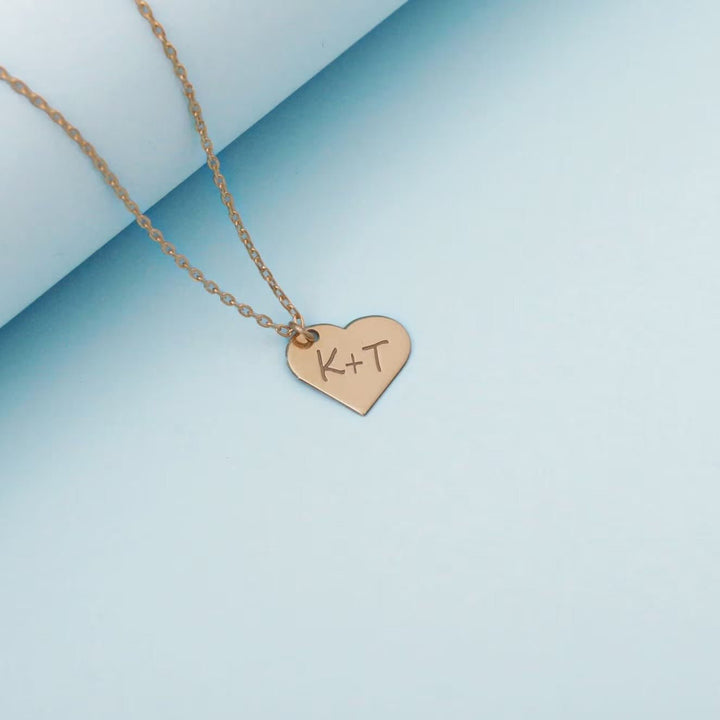 Letter Engraved Heart Necklace in 14K Solid Gold - Doozy Diamonds