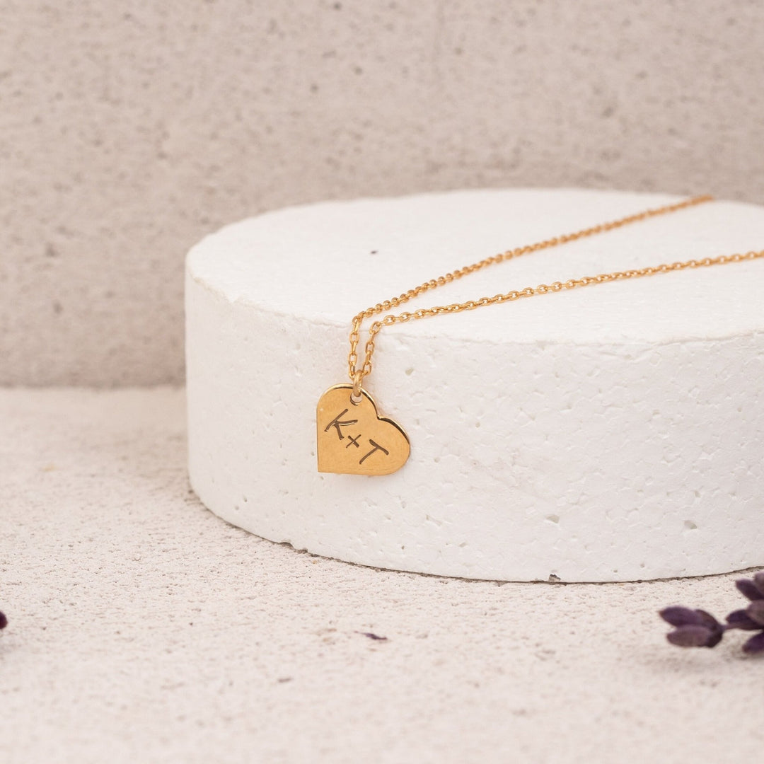 Letter Engraved Heart Necklace in 14K Solid Gold - Doozy Diamonds