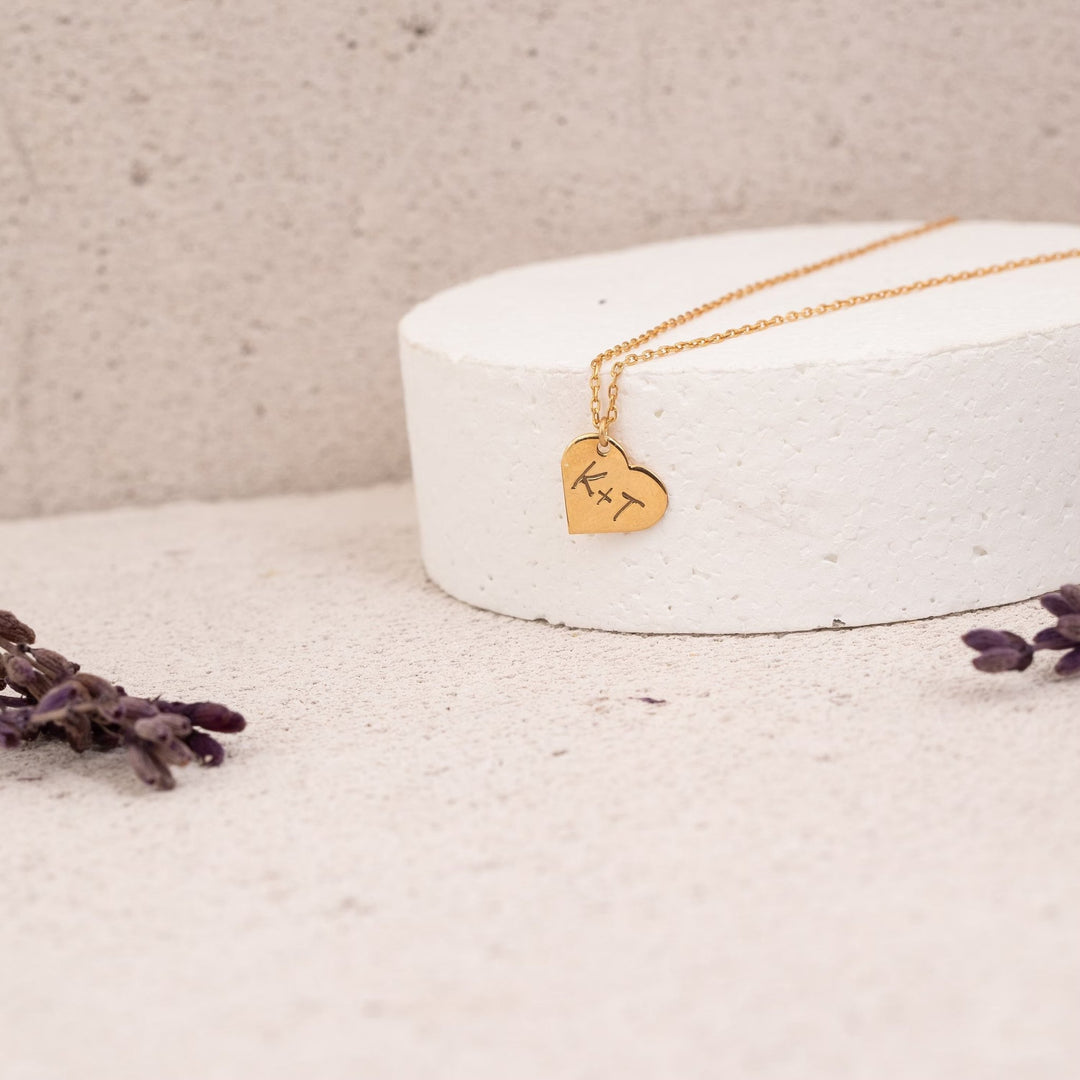 Letter Engraved Heart Necklace in 14K Solid Gold - Doozy Diamonds