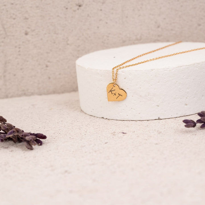 Letter Engraved Heart Necklace in 14K Solid Gold - Doozy Diamonds