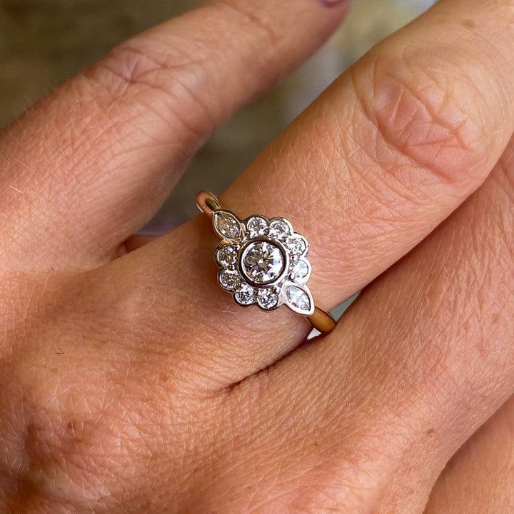 Round Cut Floral Diamond Cluster Engagement Ring for Women - Doozy Diamonds