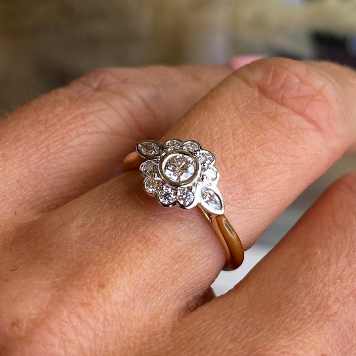 Round Cut Floral Diamond Cluster Engagement Ring for Women - Doozy Diamonds