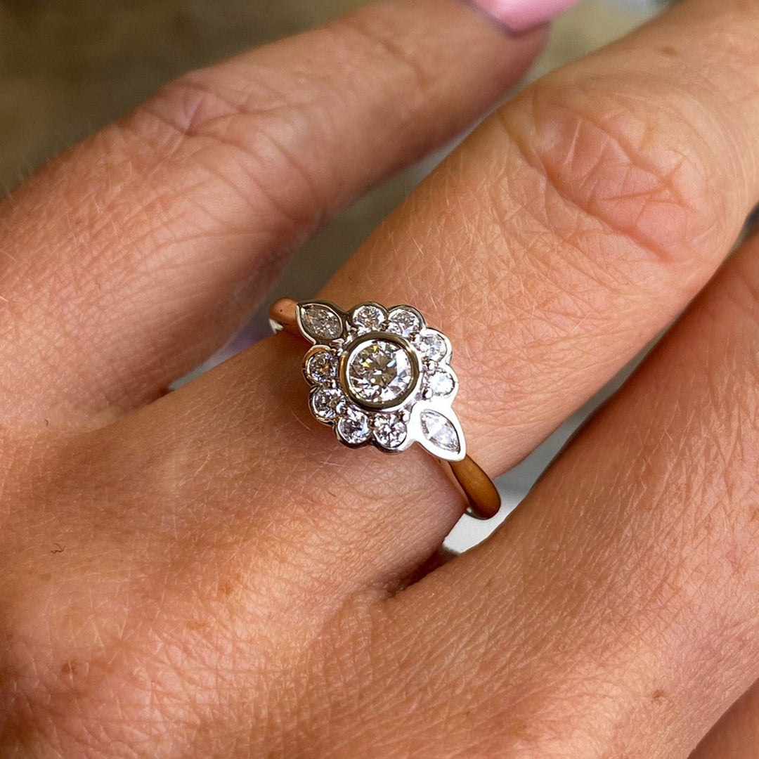 Round Cut Floral Diamond Cluster Engagement Ring for Women - Doozy Diamonds