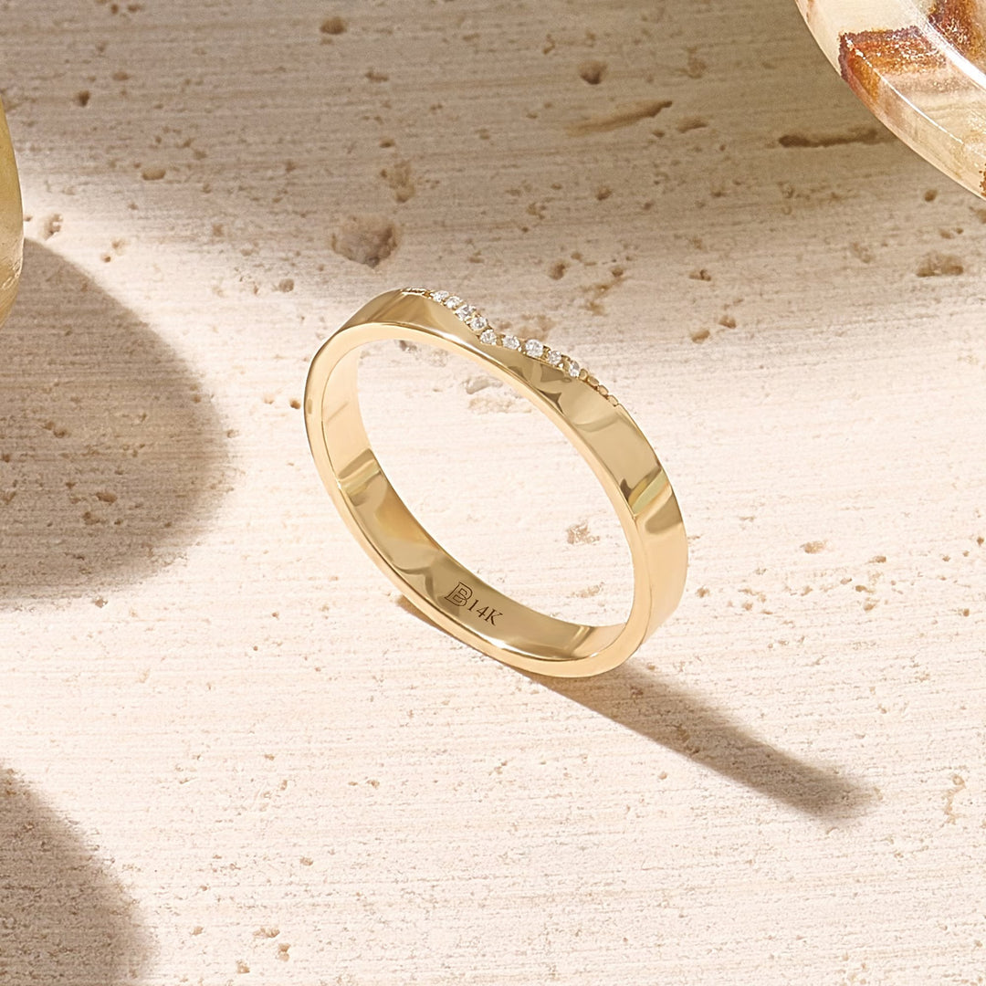 V Shape Curved lab grown diamonds Wedding Band in Gold - Doozy Diamonds