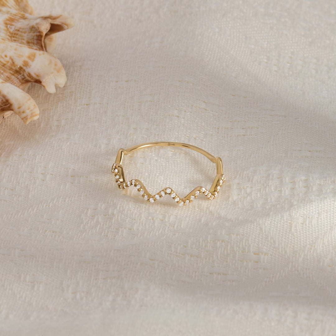 Round lab grown diamonds Wavy Wave Stacking Wedding Band In 14k Gold - Doozy Diamonds