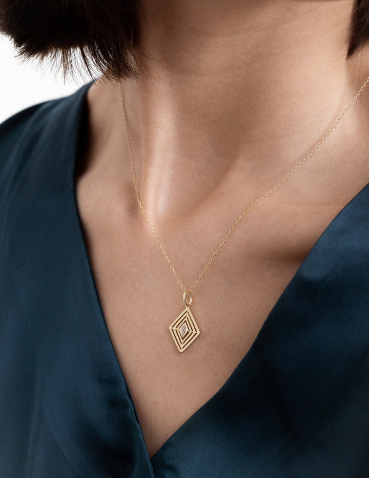 Rhombus art deco Diamond Pendant for Women in Gold - Doozy Diamonds