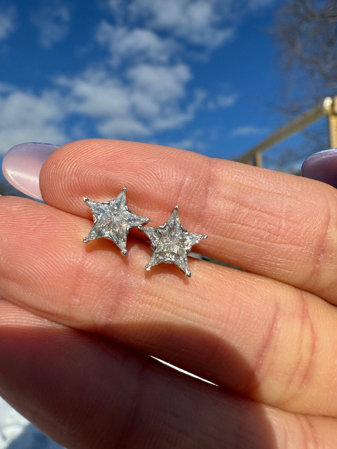 14k White Gold Star lab grown diamonds Stud Earrings for Women - Doozy Diamonds