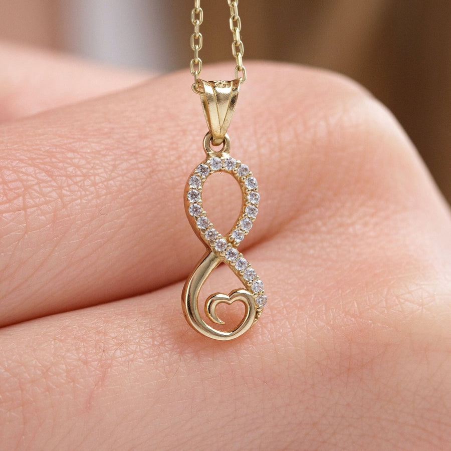 14K Solid Gold Heart with Infinity Diamond Necklace for Women - Doozy Diamonds