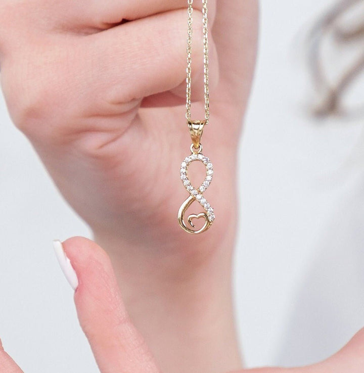 14K Solid Gold Heart with Infinity Diamond Necklace for Women - Doozy Diamonds