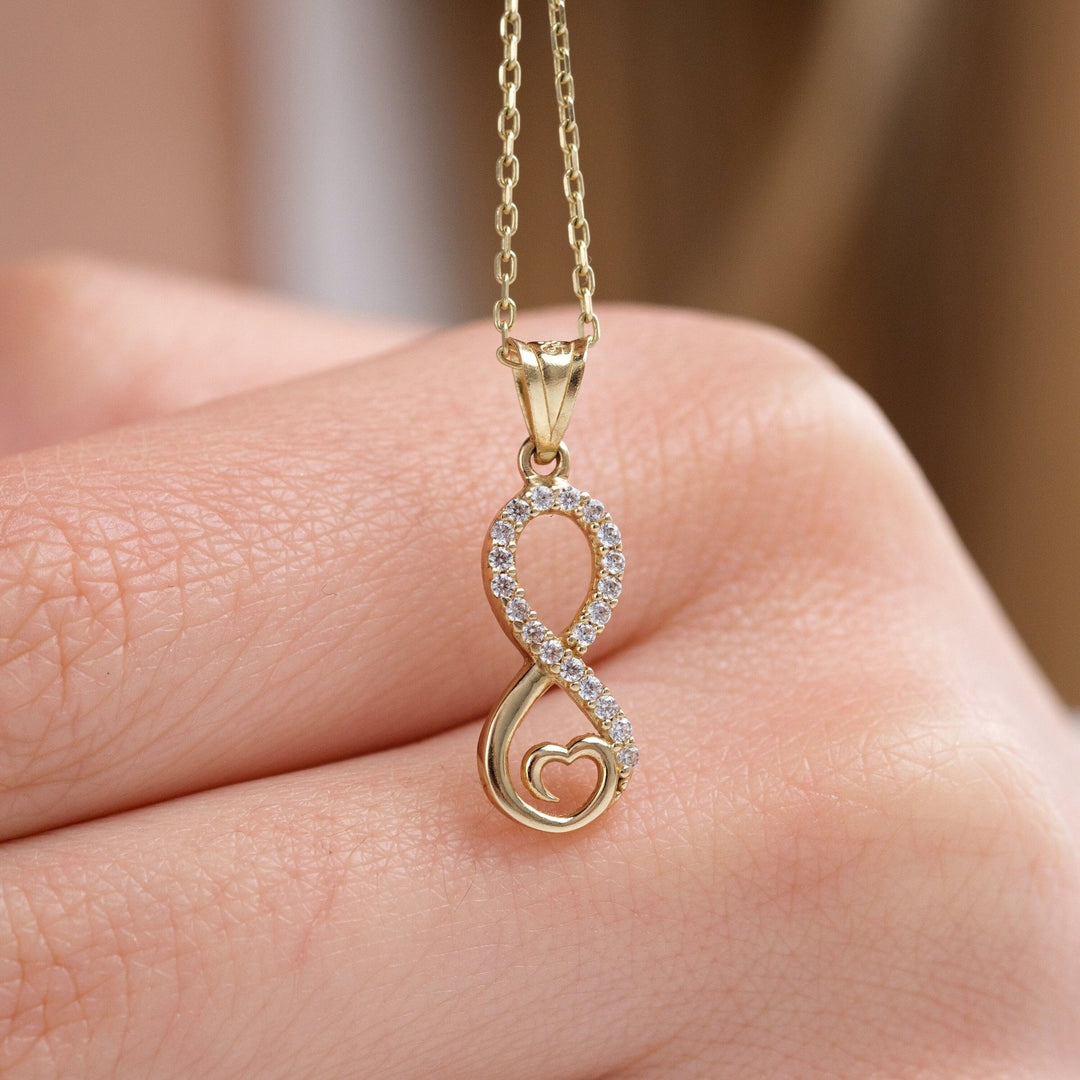 14K Solid Gold Heart with Infinity Diamond Necklace for Women - Doozy Diamonds