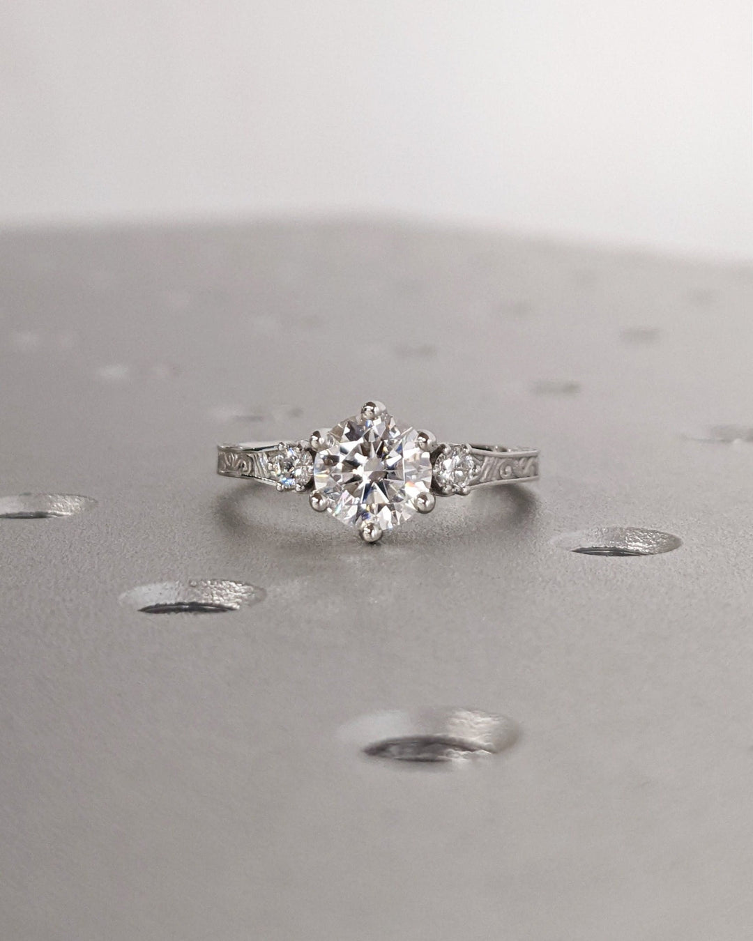 1.0CT round cut three stone engagement ring available to buy now