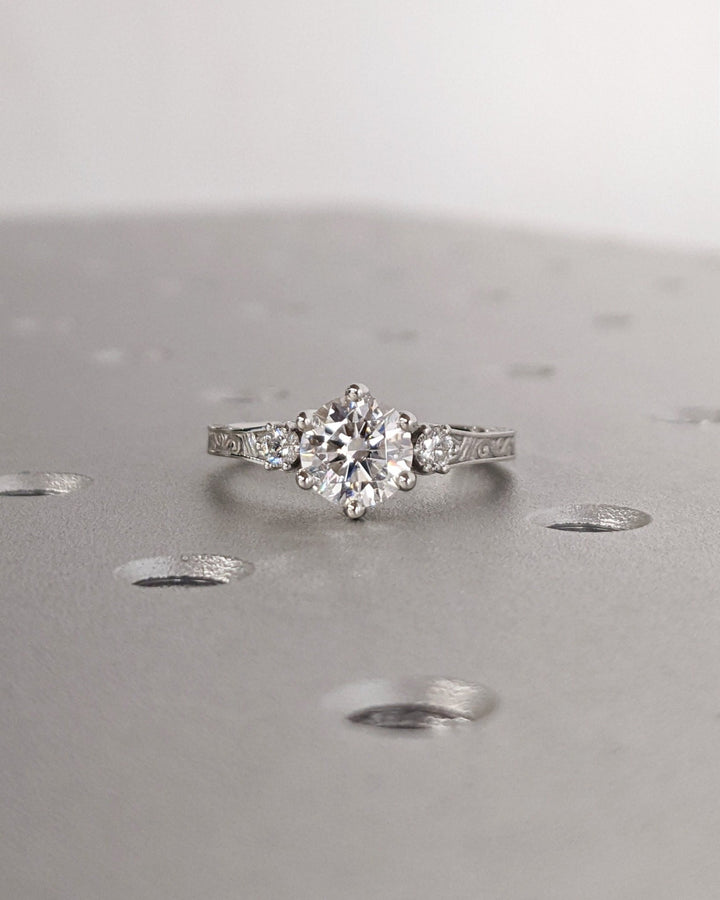 1.0CT round cut three stone engagement ring available to buy now