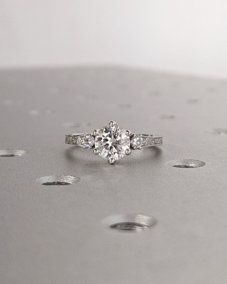 1.0CT round cut three stone engagement ring available to buy now