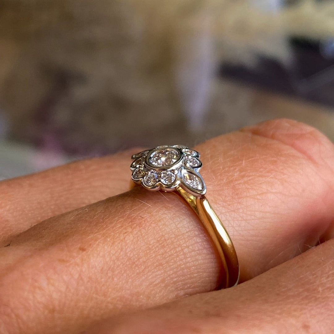 Round Cut Floral Diamond Cluster Engagement Ring for Women - Doozy Diamonds
