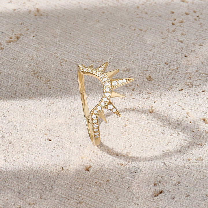 Round Cut Diamond Sunbeam Curved Wedding Band for Women - Doozy Diamonds