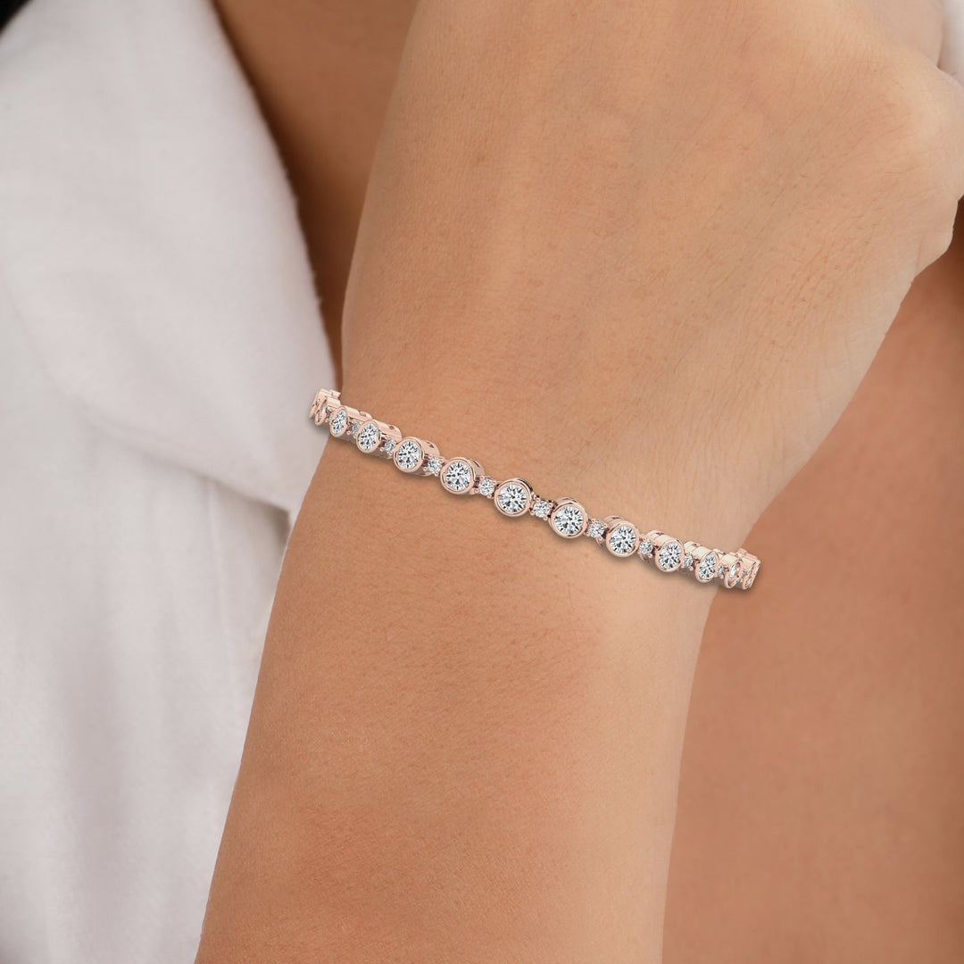 Bezel Set Round Cut Lab-Grown Diamond Tennis Bracelet For Women