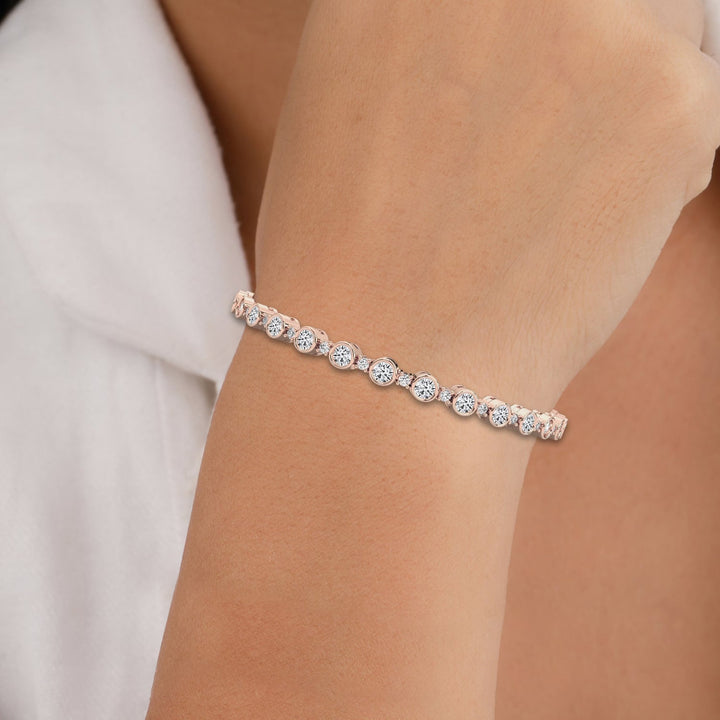 Bezel Set Round Cut Lab-Grown Diamond Tennis Bracelet For Women