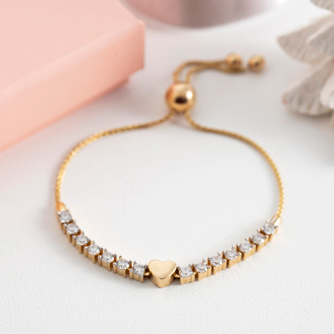 5 To 7" Adjustable Tennis Heart Diamond Bracelet for Her - Doozy Diamonds